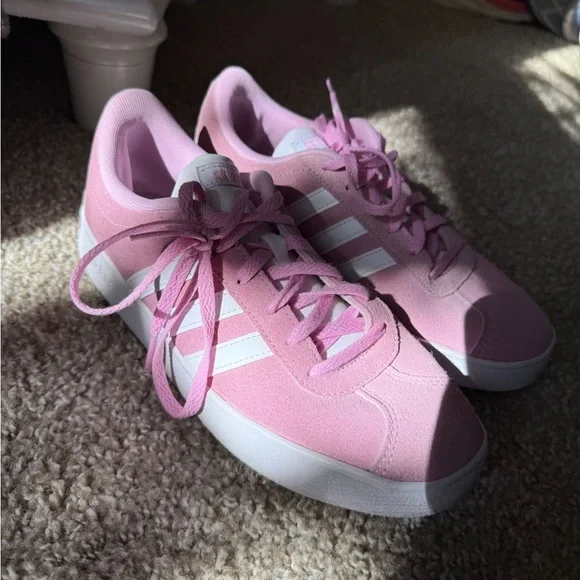 Adidas Women's Suede Pink and White Sneakers - Picture 3 of 6